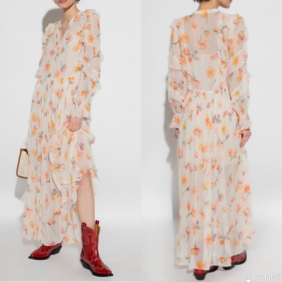NWT Zadig & Voltaire Riciny Mousseline Ruffled Floral Maxi Dress - Picture 1 of 12